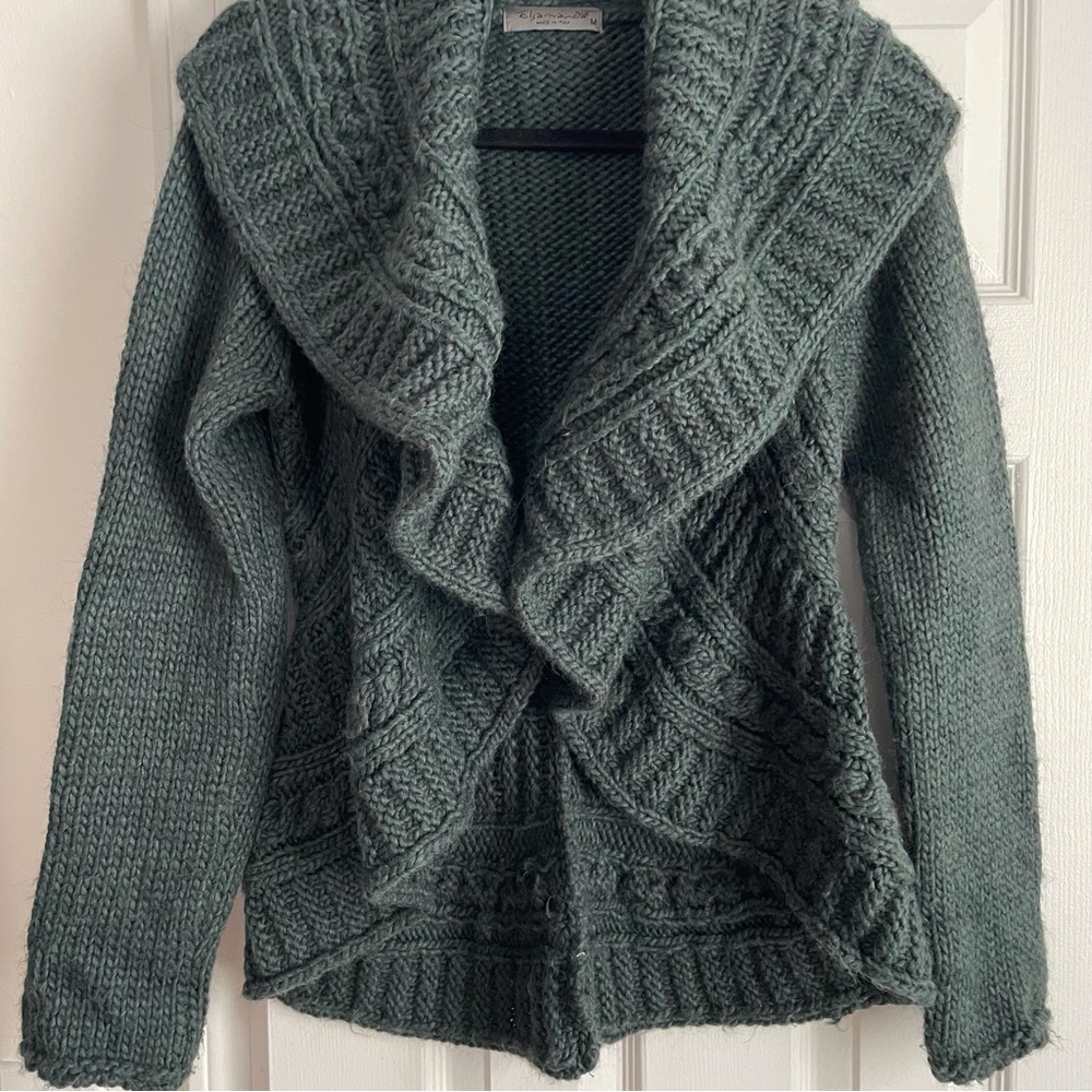 Elsamanda Green Cocoon Cascade Knitted cardigan